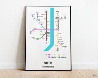 Whitby North Yorkshire Underground Style Transport Street Map Print Poster A3 A4 Modern