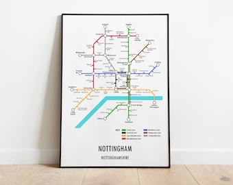 Nottingham Nottinghamshire Underground Style Transport Street Map Print Poster A3 A4 Modern GIFT Art