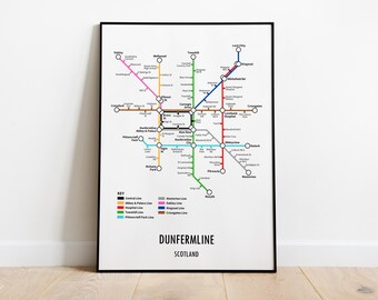 Dunfermline Scotland Metro Map Print, Modern Wall Art