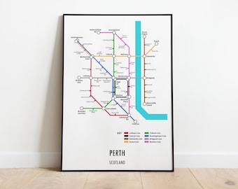 Perth Perthshire Scotland Underground Style Transport Street Map Print Poster A3 A4 Modern GIFT Art