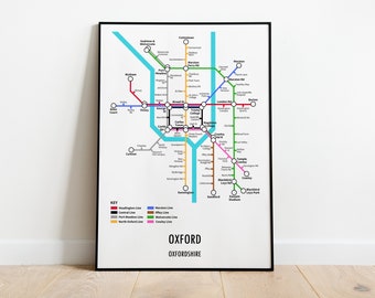 Oxford, Oxfordshire Customisable underground style metro Map Print – Modern Transport Street Map Wall Art Gift