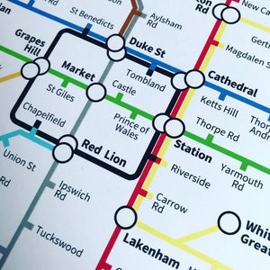 Norwich Norfolk Underground Style Transport Street Map Print Poster A3 A4 Modern GIFT Art image 2