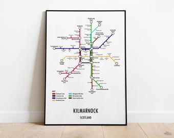 Kilmarnock Scotland Metro Map Print, Underground Style, Customisable