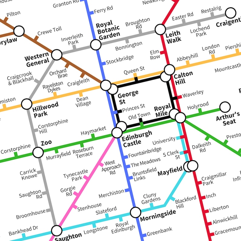 Edinburgh, Scotland Customisable underground style metro Map Print – Modern Transport Street Map Wall Art Gift image 2