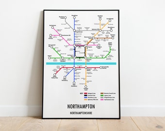 Northampton Northamptonshire Underground Style Transport Street Map Print Poster A3 A4 Modern GIFT Art