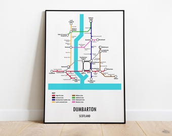 Dumbarton Scotland Metro Map Print, Modern City Wall Art