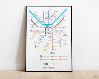 Sheffield Underground Style Transport Street Map Print Poster A3 A4 Modern GIFT Art