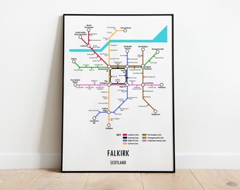 Falkirk Scotland Underground Style Transport Street Map Print Poster A3 A4 Modern GIFT Art