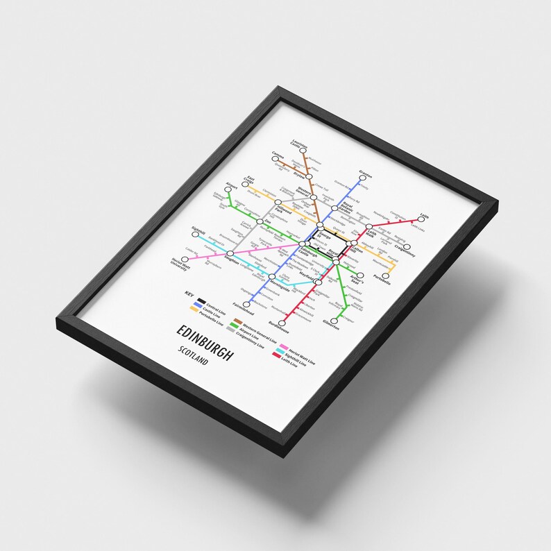 Edinburgh, Scotland Customisable underground style metro Map Print – Modern Transport Street Map Wall Art Gift image 5