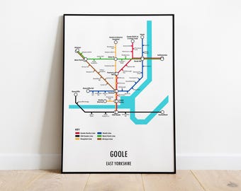 Goole, East Yorkshire Customisable underground style metro Map Print – Modern Transport Street Map Wall Art Gift