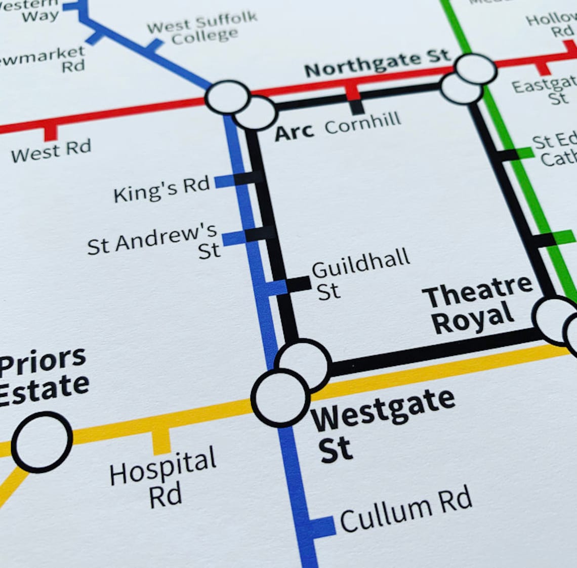 Bury St Edmunds Suffolk Underground Style Transport Street Map | Etsy