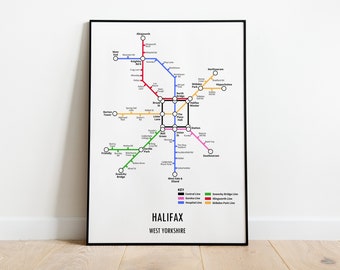 Halifax West Yorkshire Underground Style Transport Street Map Print Poster A3 A4 Modern