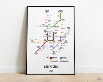 Colchester Essex Underground Style Transport Street Map Print Poster A3 A4 Modern GIFT Art