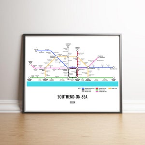 Southend On Sea Essex Underground Style Transport Street Map Print Poster A3 A4 Modern GIFT Art image 1