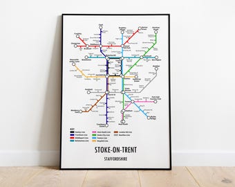 Stoke-on-Trent Metro Map Print, Customisable Transport Art