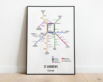 St Andrews Scotland Underground Style Transport Street Map Print Poster A3 A4 Modern GIFT Art