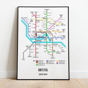 Bristol South West Underground Style Transport Street Map Print Poster A3 A4 Modern GIFT Art