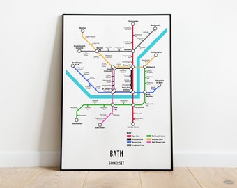 Bath Somerset Underground Style Transport Street Map Print Poster A3 A4 Modern GIFT Art