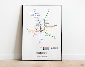 Harrogate North Yorkshire Underground Style Transport Street Map Print Poster A3 A4 Modern GIFT Art
