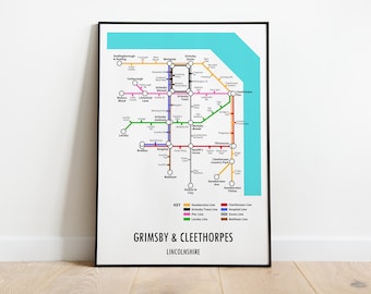 Grimsby Cleethorpes Lincolnshire Underground Style Transport Street Map Print Poster A3 A4 Modern GIFT Art