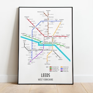 Leeds West Yorkshire Underground Style Transport Street Map Print Poster A3 A4 Modern