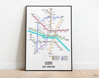Impresión del mapa del metro de Leeds, arte de transporte personalizable