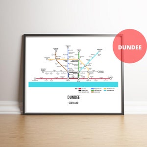 Dundee Scotland Underground Style Transport Street Map Print Poster A3 A4 Modern GIFT Art