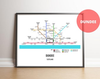 Dundee Scotland Underground Style Transport Street Map Print Poster A3 A4 Modern GIFT Art