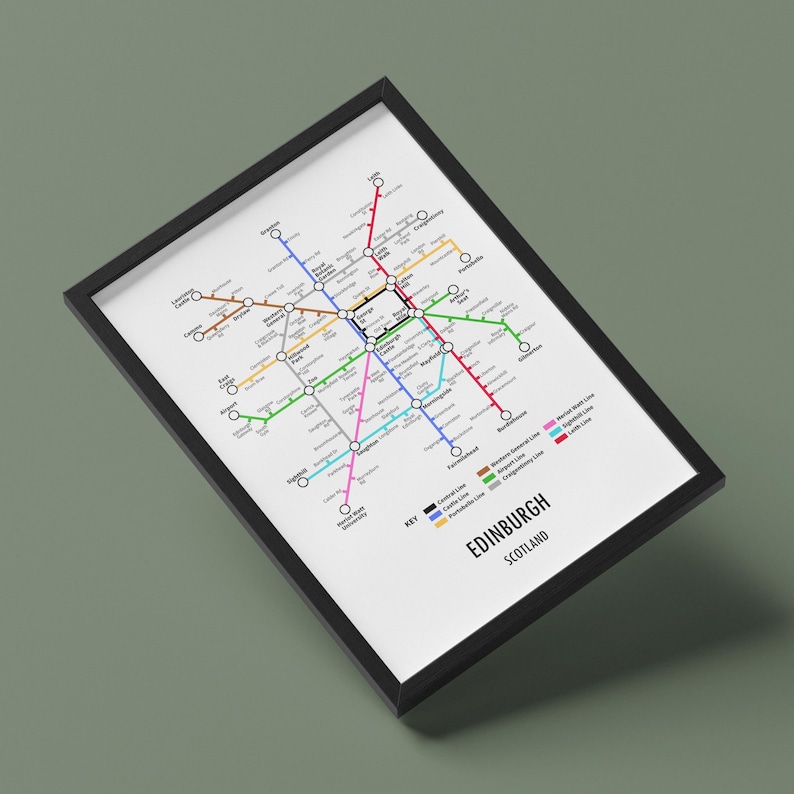 Edinburgh, Scotland Customisable underground style metro Map Print – Modern Transport Street Map Wall Art Gift image 6