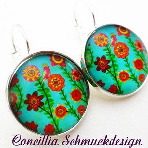 Earrings flowers turquoise red