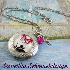 Medaillon Elfe rosa aufklappbar Kette Edelstahl