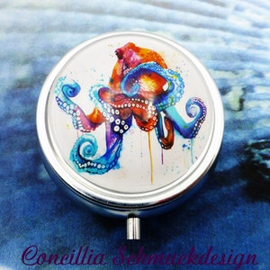 Pillendoosje Octopus rood blauw wit drie compartimenten
