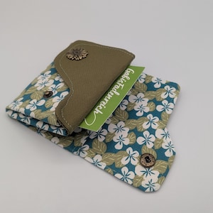 Kleiner Geldbeutel, Damen Portemonnaie, Damen-Geldbörse, Mini Geldbörse Grün mit Blumen