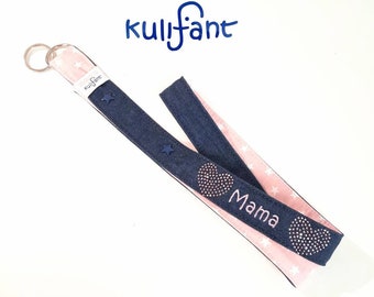 cool denim glitter lanyard with name/glitter star/personalized with name/gift idea mother/heart mom keychain