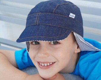 leichte Sommermütze MICHEL Nackenschutz  Kindergartenmütze Jeansmütze Kind Michelmütze Schirmmütze Sonnenschutz Kinderhut grössenverstellbar