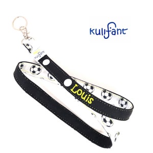 Denim Schlüsselband Name schwarz lanyard mit Namen Fußballfan personalisiert Geschenk Geburtstag Jungen Fußball praktisch für die Schule Bild 3