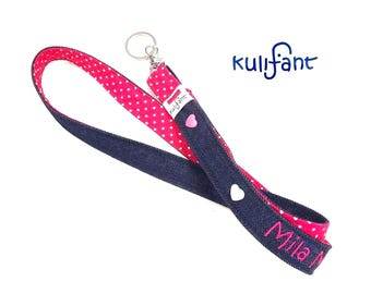 Denim Schlüsselband  lanyard Name Namen / PUNKTE personalisiert / Wunschlänge/ unterschiedliche Verschlußmöglichkeiten/ dots