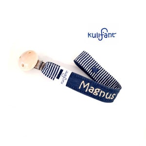 Jeans denim pacifier strap *natural navy white*, embroidered with name, maritime gift for birth, baby gift for boys