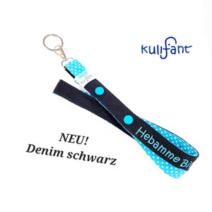 cooles Denim Schlüsselband mit Name Namen / PUNKTE personalisiert / Wunschlänge möglich/ unterschiedliche Verschlußmöglichkeiten/bluedenim Bild 10