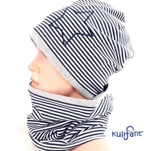 Set Beanie & Loop / Schlauchschal Jerseymütze Streifen Stern Ringel schlicht/ viele Farben Kindergarten Grundschule Mütze mit Stern