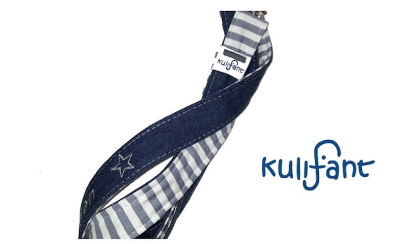 Jeans DENIM Schnullerband authenticblue *mit Name* marine Streifen blau wei\u00df grau wei\u00df mit Namen bestickt Babygeschenk Geburtsgeschenk