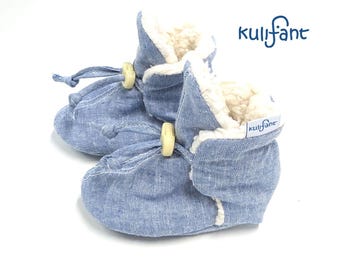 Erstlingsschuhe Krabbelschuh aus Leinen und Teddy Babyschuh Babyschuhe Socken Babys BIO TEDDY LINEN warme Füße Geschenk zur Geburt praktisch