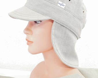 Cappello estivo in lino MICHEL con protezione per il collo removibile, cappello Michel per bambini, berretto con visiera *protezione solare*, taglia regolabile, cappello per le vacanze, cappello da sole