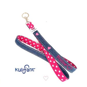 Porte-clés personnalisé en forme de cœur pour écolier, cordon en jean avec nom, inscription scolaire personnalisée, cône d'école