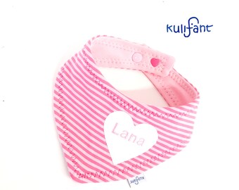 Baby triangular scarf cloth drool scarf neckerchief baby gift girl/ personalized /baby gift/ heart white pink pink stripes