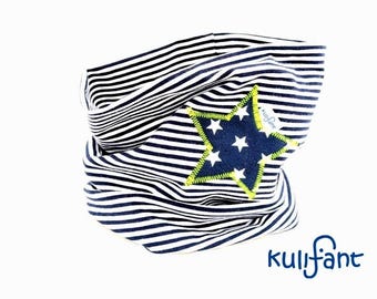loop Schal Streifen Kinderschal Jersey marine super easy Schlauchschal für alle mit Sternapplikation Schlupfschal Kuschelschal