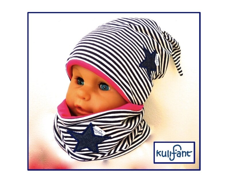 Baby set scarf hat Star & Stripes pink marine jersey hat baby hat pointed hat with star image 1