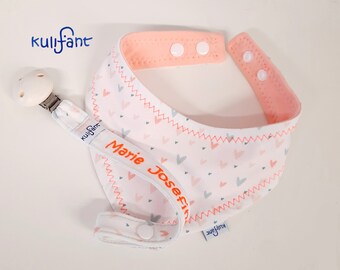 Set of pacifier strap and triangular cloth made of jersey, peach, drool cloth, baby gift birth, newborn gift, baby souvenir