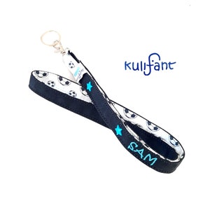 Lanière en jean nom lanière noire avec nom *fan de football* cadeau personnalisé anniversaire garçon football pratique pour l'école