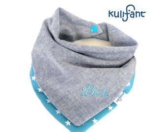 Babytuch Halstuch Sabbertuch Babytücher 100% Baumwolle türkis Sterne Leinen Geschenk Geburt wendbar bestickt mit Name Babygeschenk zart